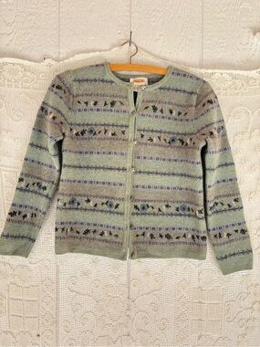 VintageTalbots Pastel Green Patterned Cardigan Sweater Small